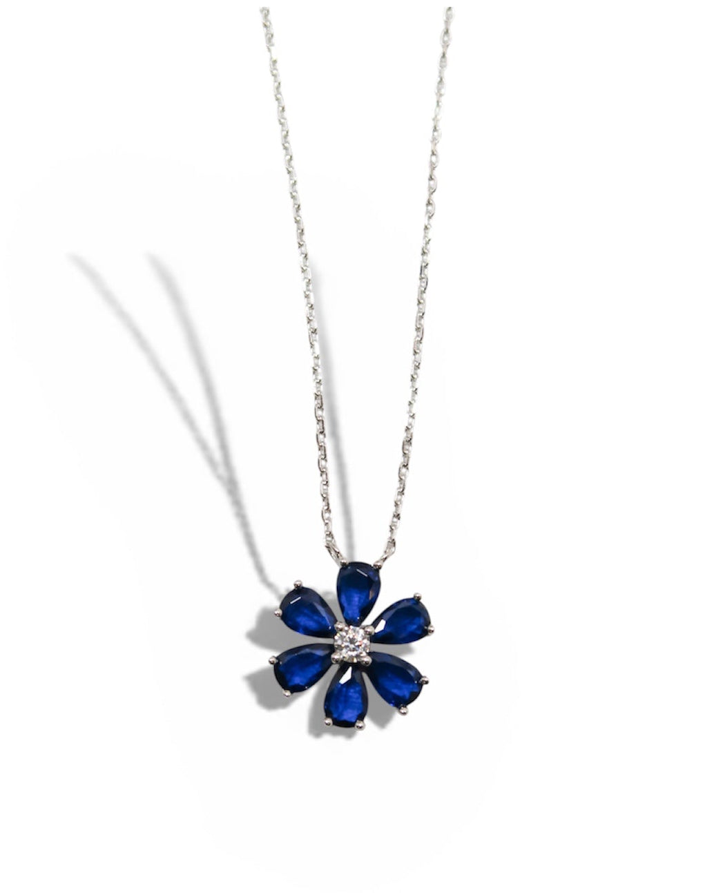Daisy Sapphire Necklace and Earring .925 Sterling Silver