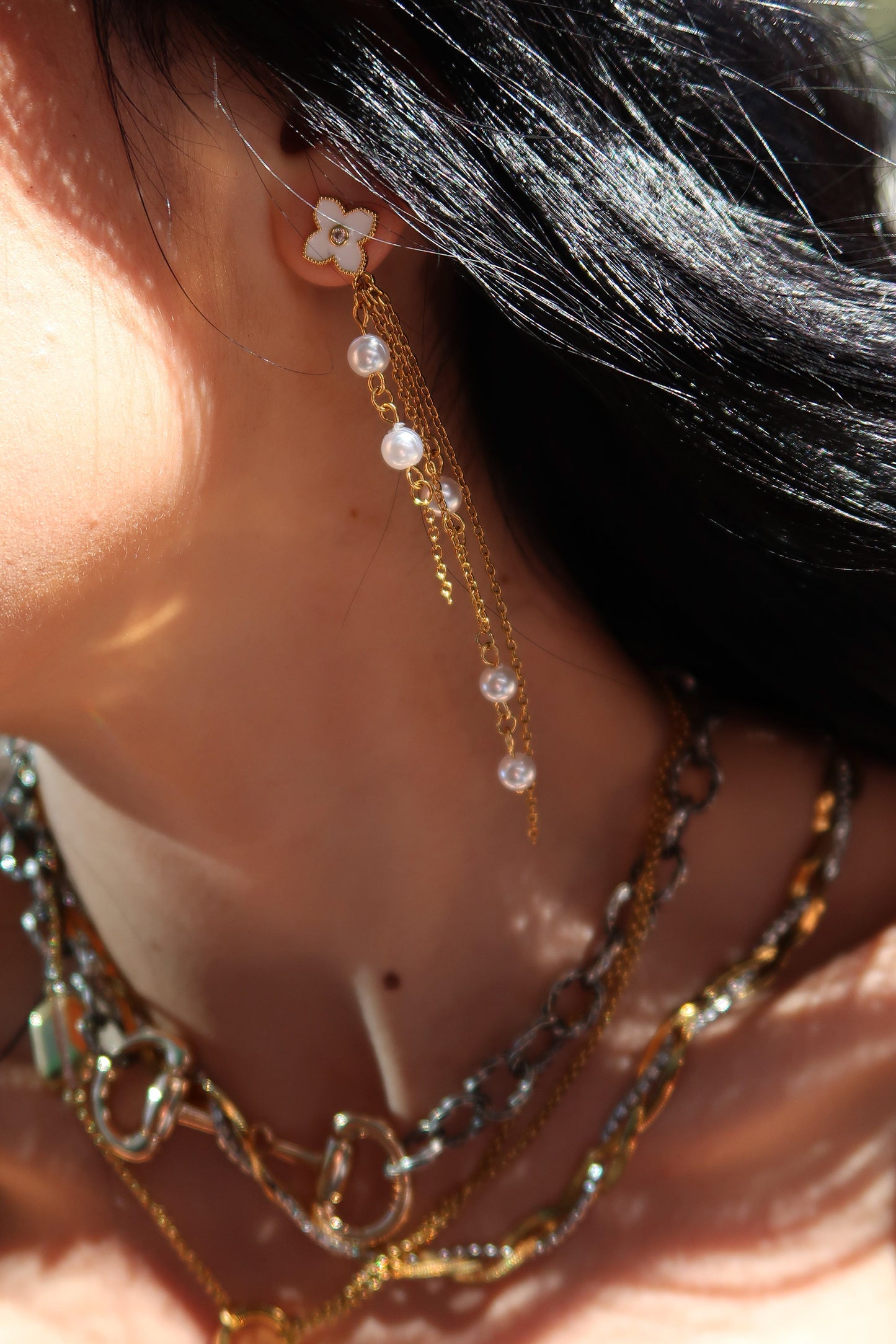 Golden Glam Pearl 316L Stainless Steel Drop Earrings