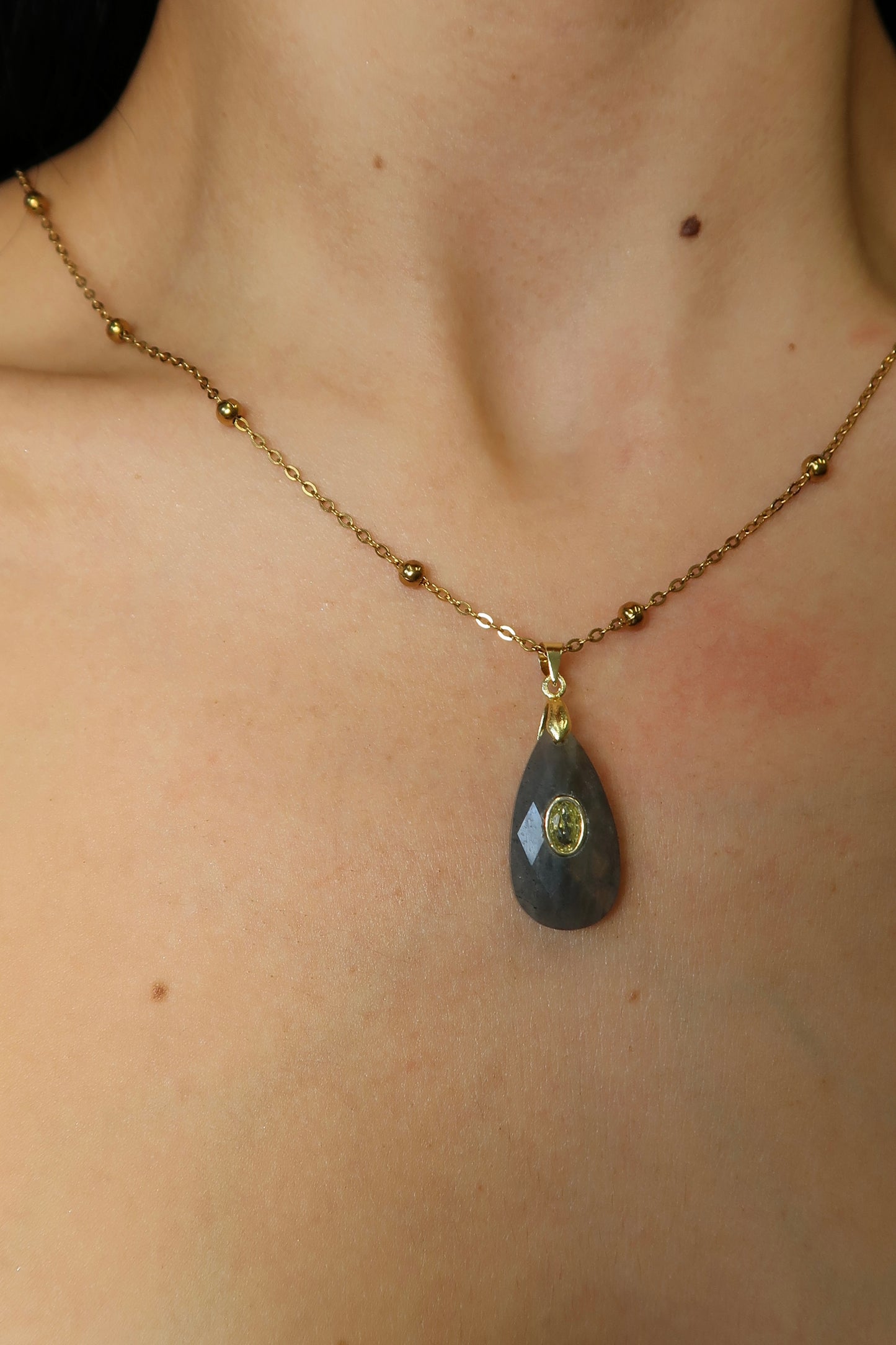 Report Card Natural Stone 316L Stainless Steel Charm