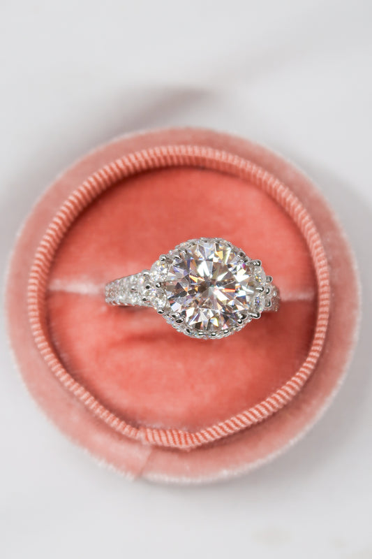 Aura Round Cut .925 Sterling Silver 5 Carat Moissanite Halo RIng