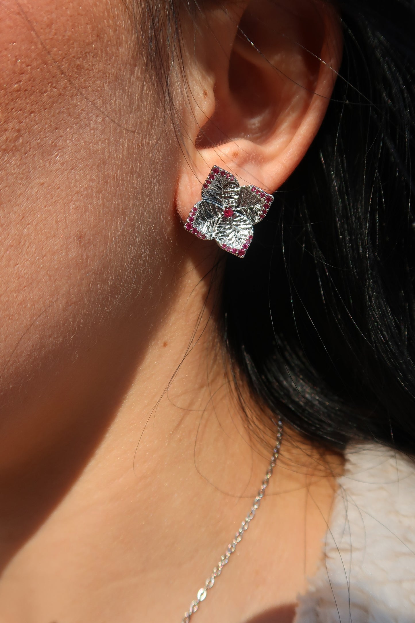 Luxe Petal Radiance Pink Crystal 316L Stainless Steel Necklace and Earrings Duo