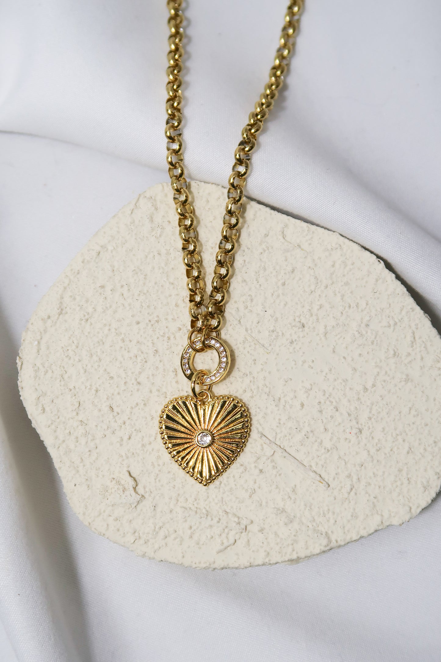 Hustla Stainless Steel Crystal Heart Necklace