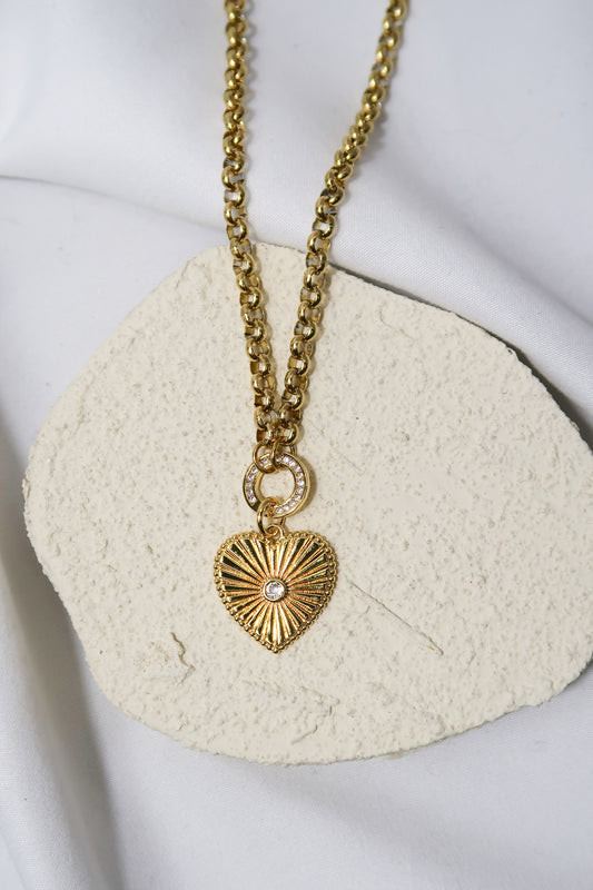 Hustla Stainless Steel Crystal Heart Necklace
