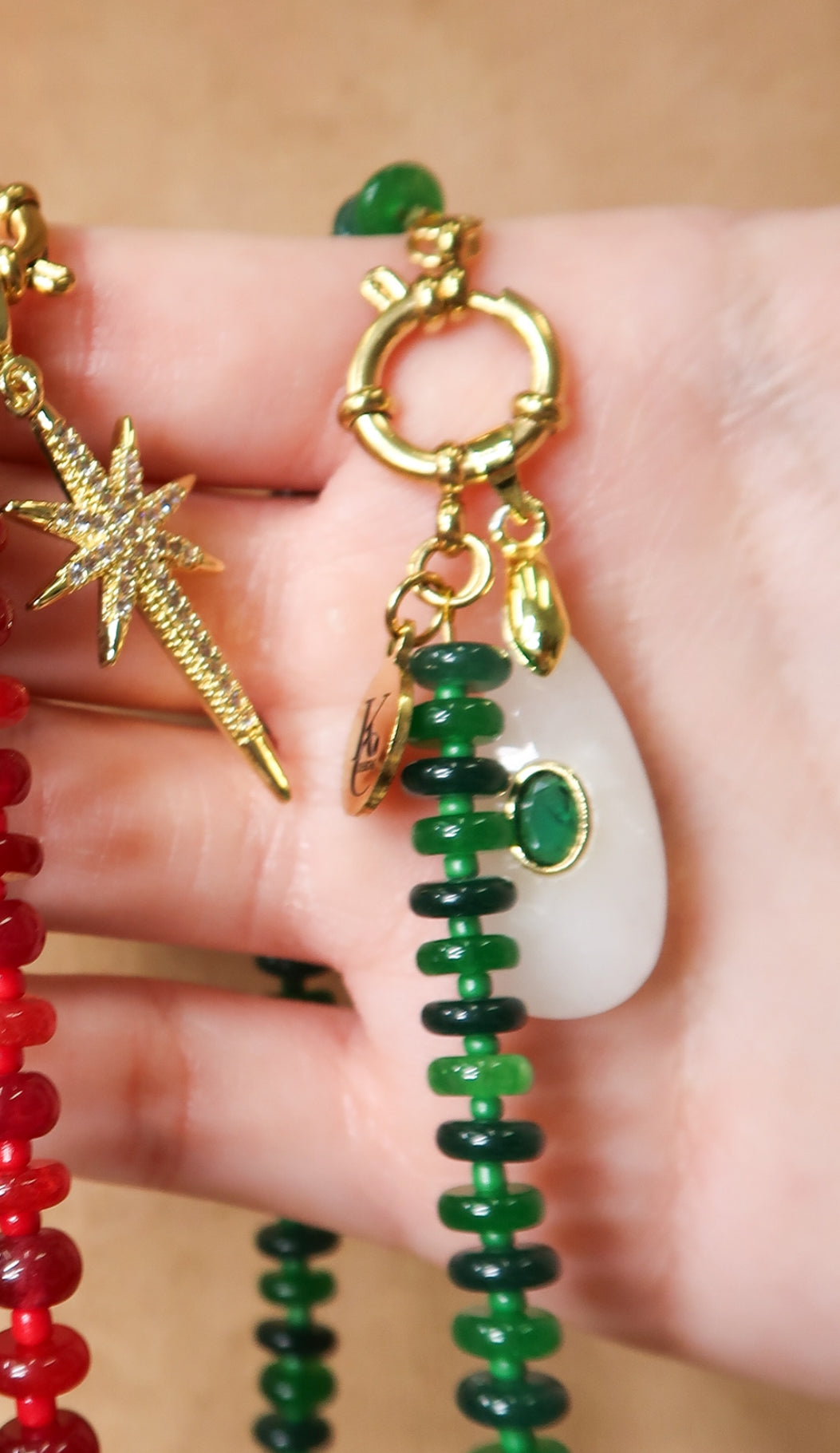 Report Card Natural Stone 316L Stainless Steel Charm