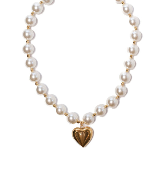The Darling Gold Heart 316L Stainless Steel Pearl Necklace
