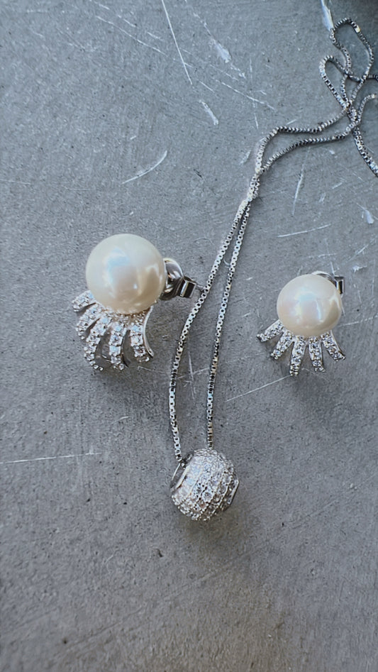 Pearl and Crystals .925 Sterling Silver Duo