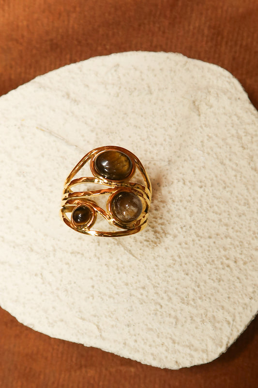 Golden Touch Natural Stone Tiger Eye Adjustable Ring