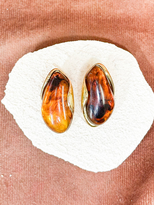 Espresso Elegance Amber Stone 316L Stainless Steel Earrings