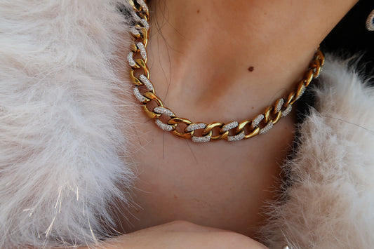 Golden Affair Crystal Cuban Link 316L Stainless Steel Crystal Link Duo