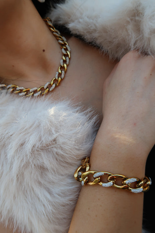 Golden Affair Crystal Cuban Link 316L Stainless Steel Crystal Link Duo