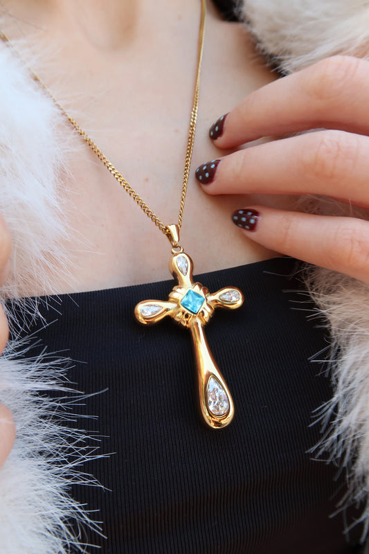 Golden Faith Cross 316L Stainless Steel Statement Necklace