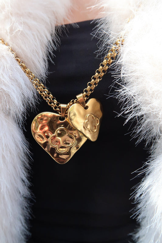 Eternal Affair Double Heart 316L Stainless Steel Statement Necklace