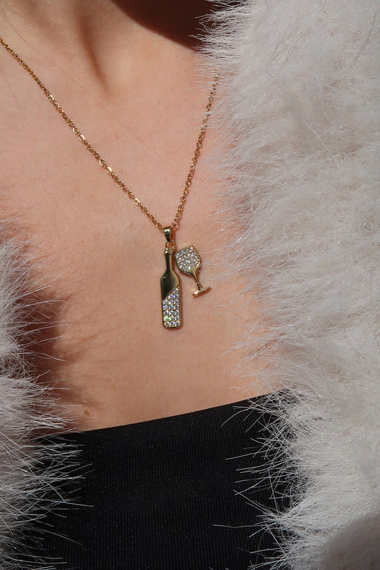 Social Hour Wine 316L Stainless Steel Crystal Necklace