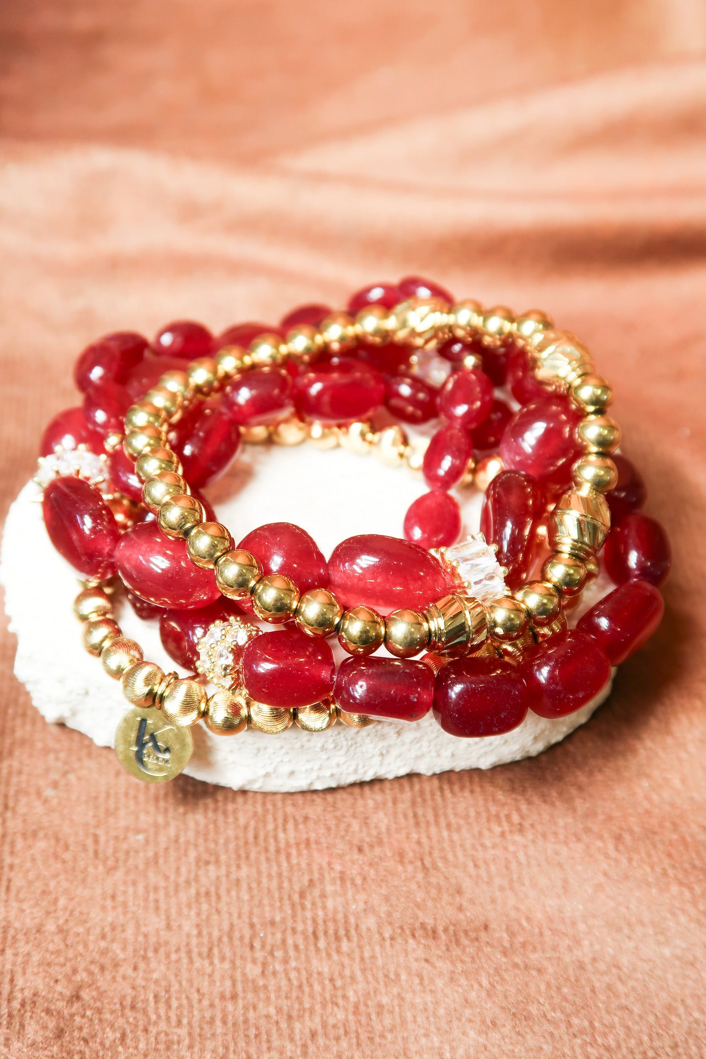 Autumn Garnet 5-Piece Natural Ruby Stone Bracelet Stack