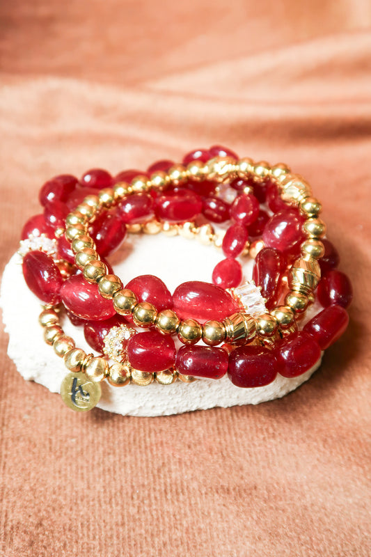 Autumn Garnet 5-Piece Natural Ruby Stone Bracelet Stack