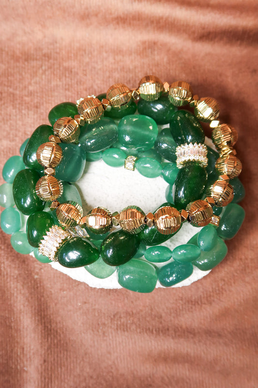 Evergreen Chic Emerald 5-Piece Natural Stone Bracelet Stack