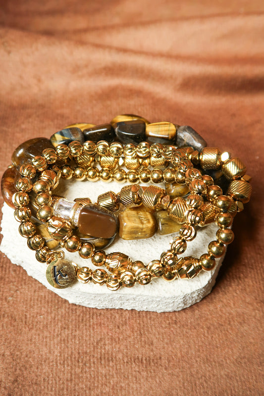 Spiced Cider 5-Piece Tiger's Eye Natural Stone Bracelet Stack