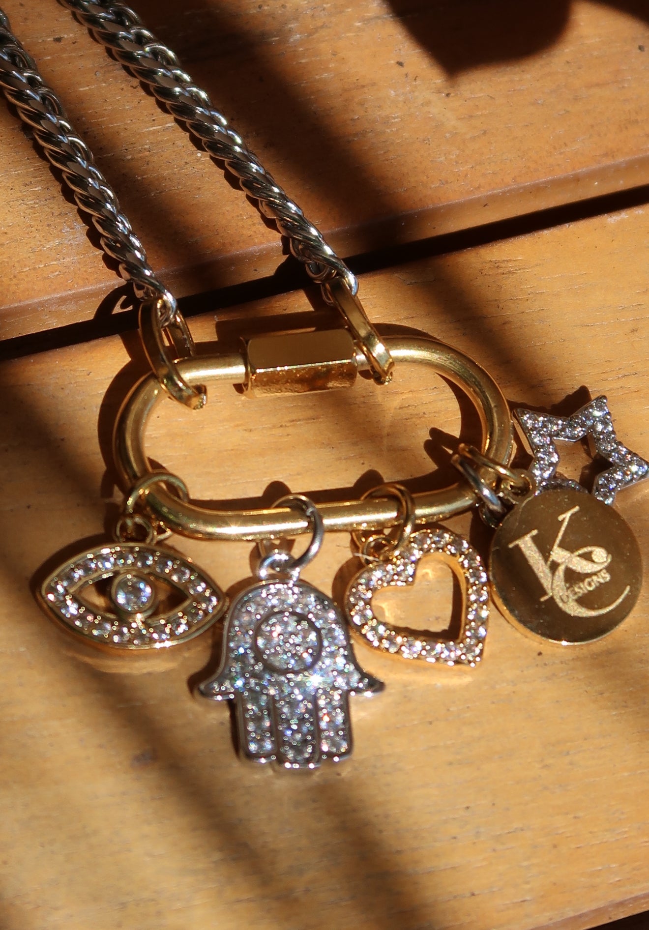 Charmed Life 5 Charm Two Tone 316L Stainless Steel Necklace