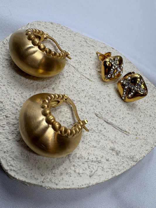 Gold Crystal Stud and Gold hoop duo