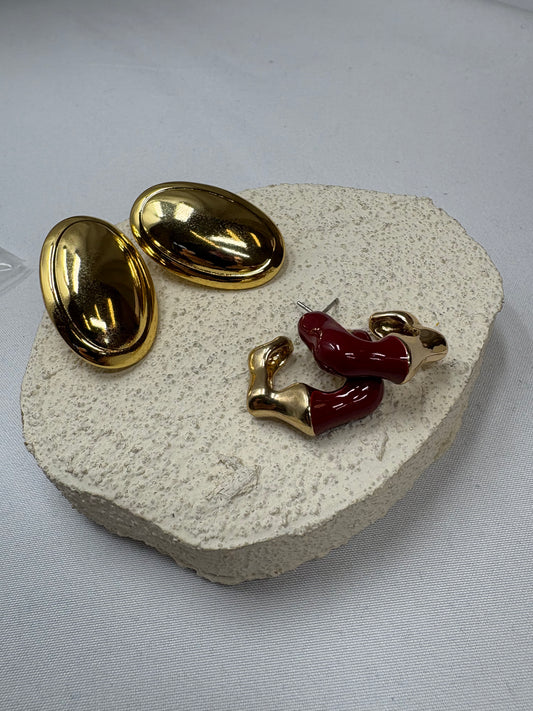 Gold Oval And Red Hoop Duo