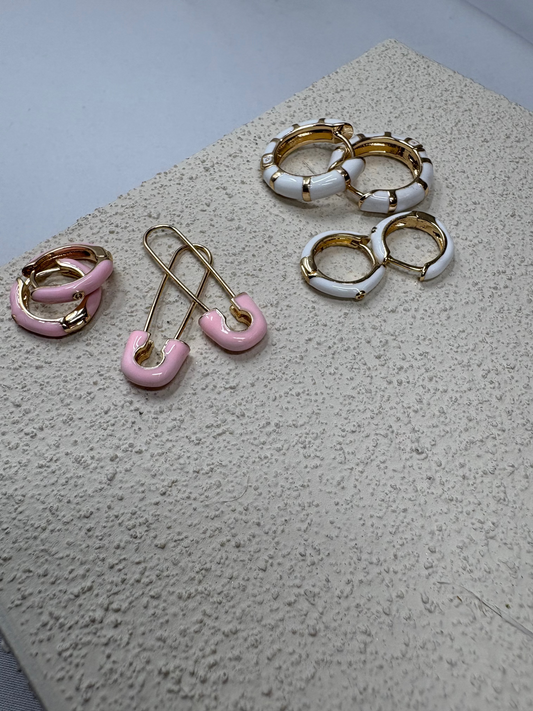Pink and White Earring Quad