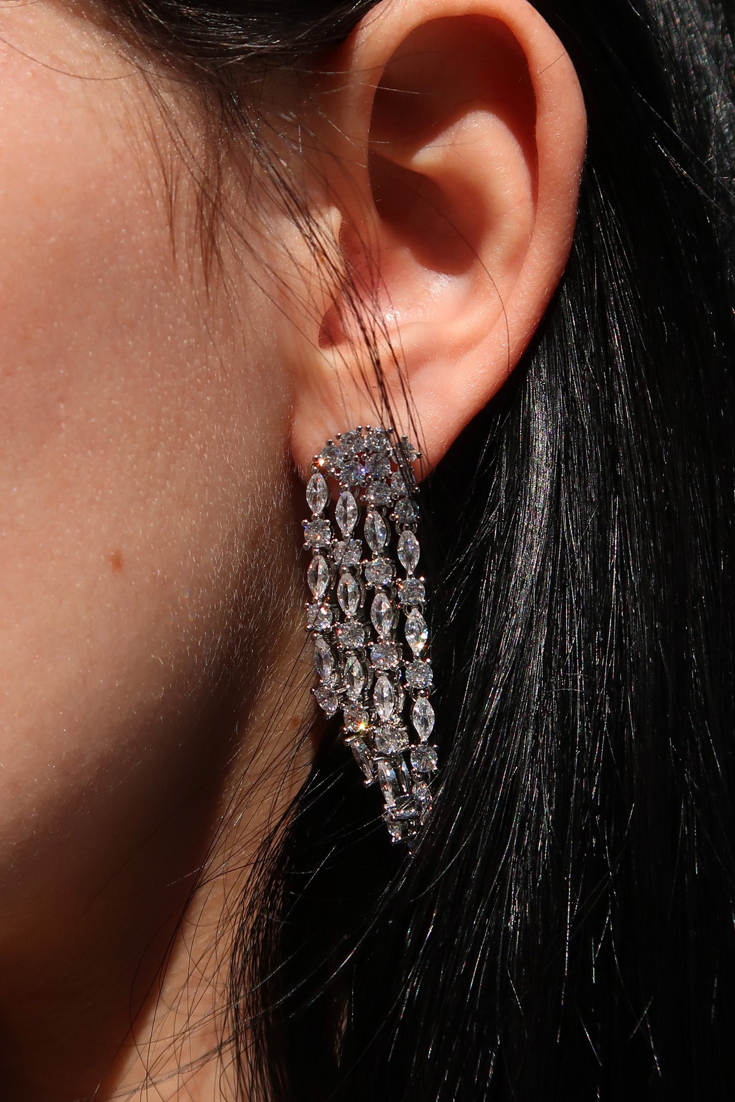 Vogue Crystal Chandelier Cascading 316L Stainless Steel Earrings