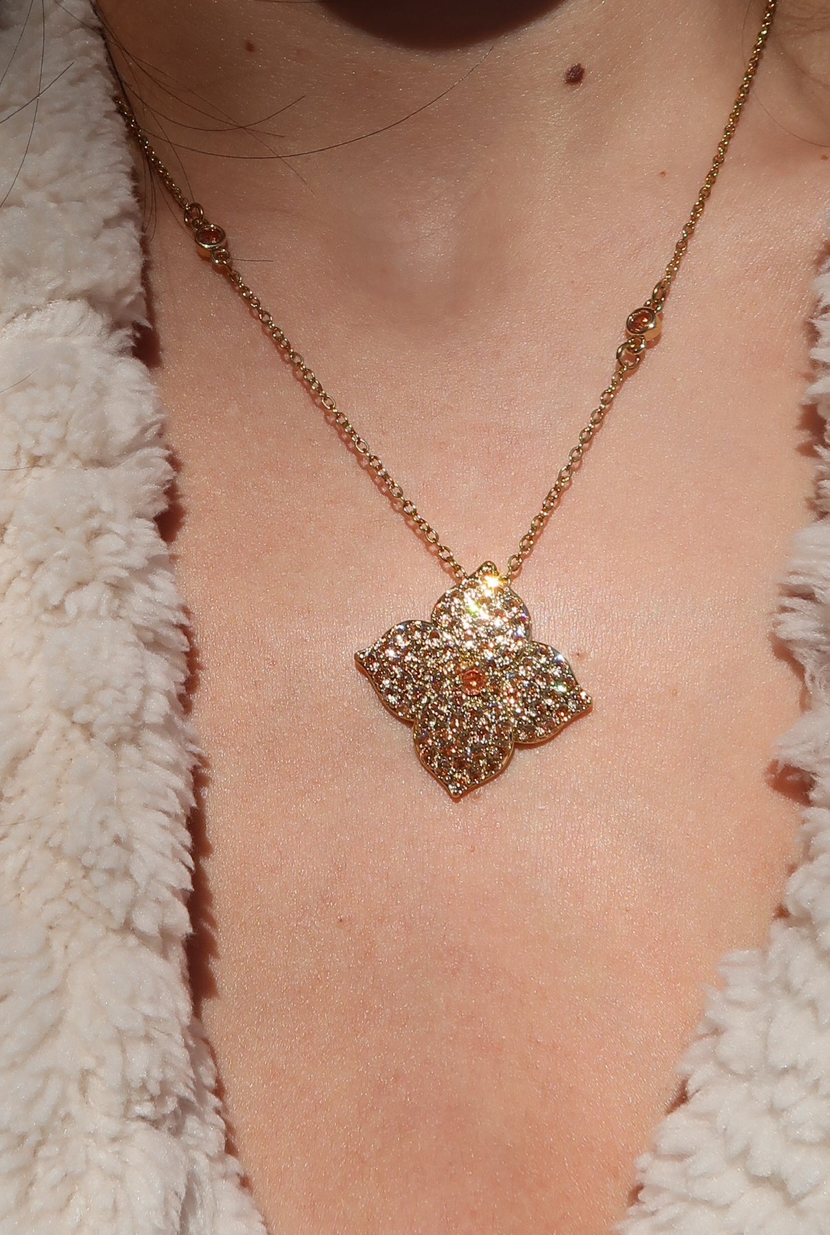 Crystal Champagne Blossom 316L Stainless Steel Necklace and Earrings Duo