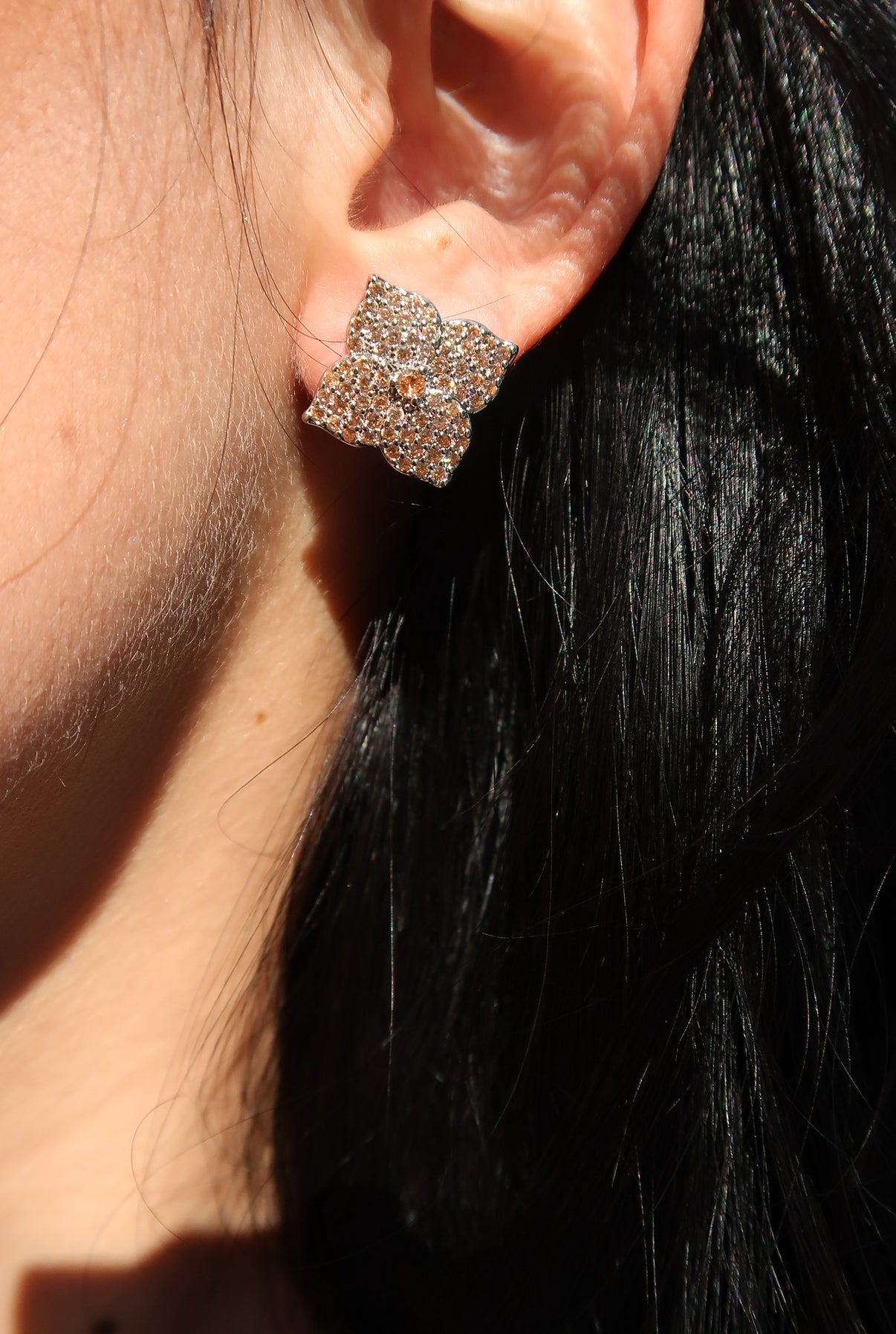 Crystal Champagne Blossom 316L Stainless Steel Necklace and Earrings Duo