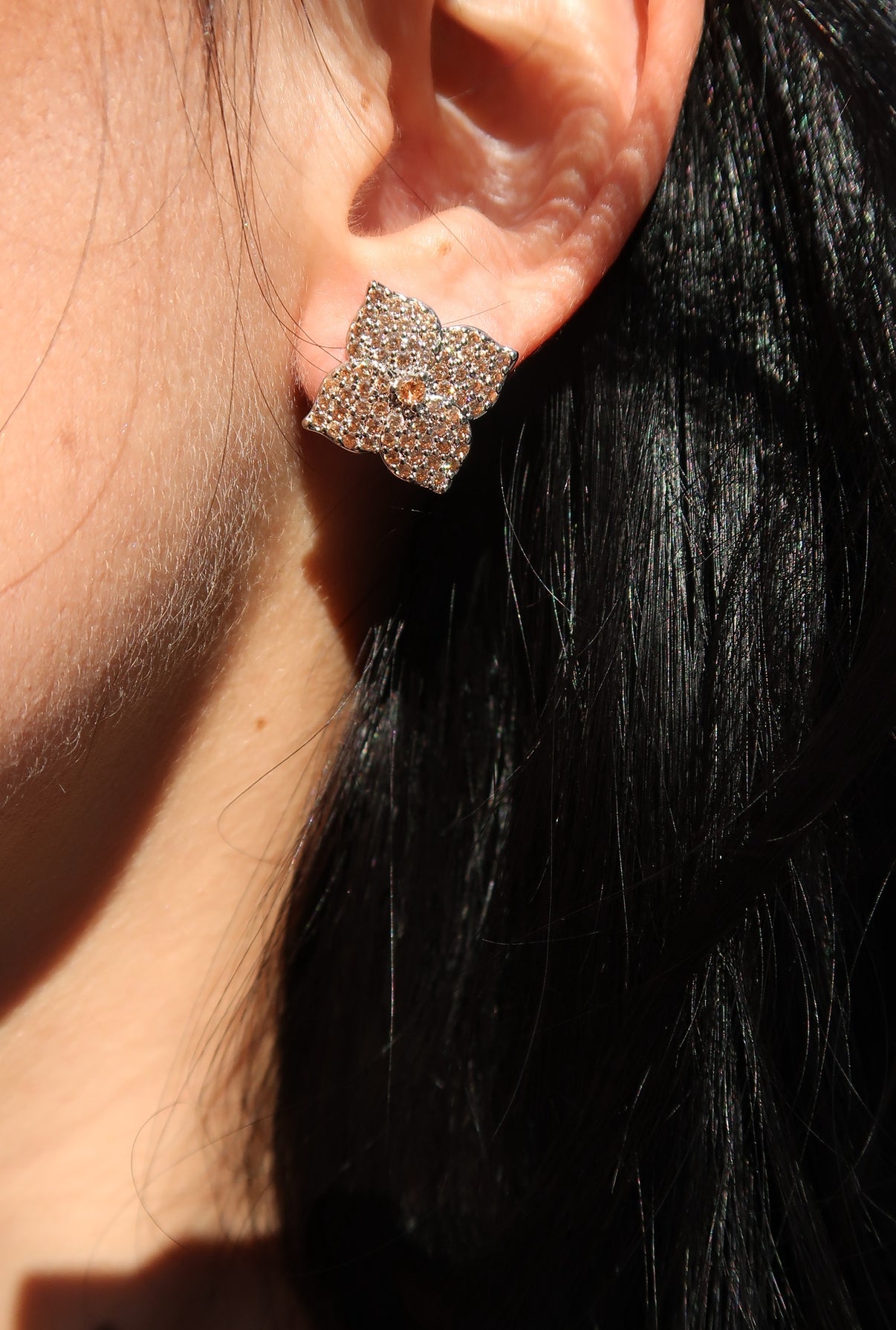 Crystal Champagne Blossom 316L Stainless Steel Necklace and Earrings Duo