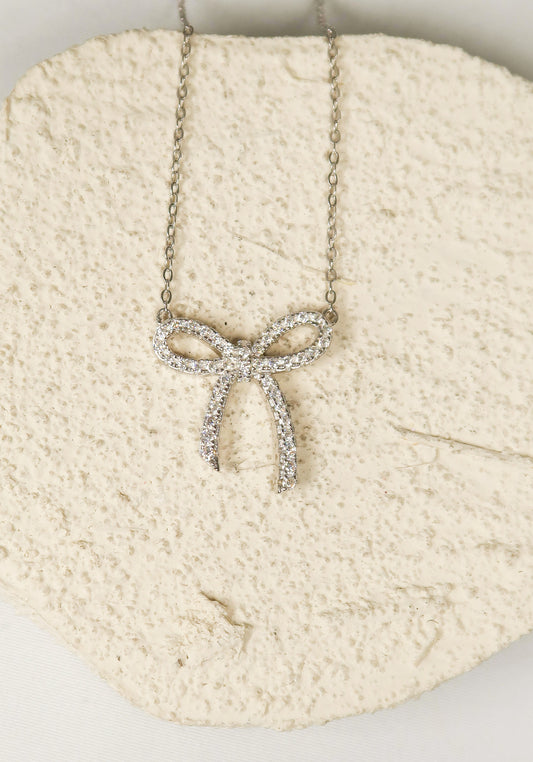 Tied With Love .925 Sterling Silver Moissanite Necklace FREE MAGNET CLASP