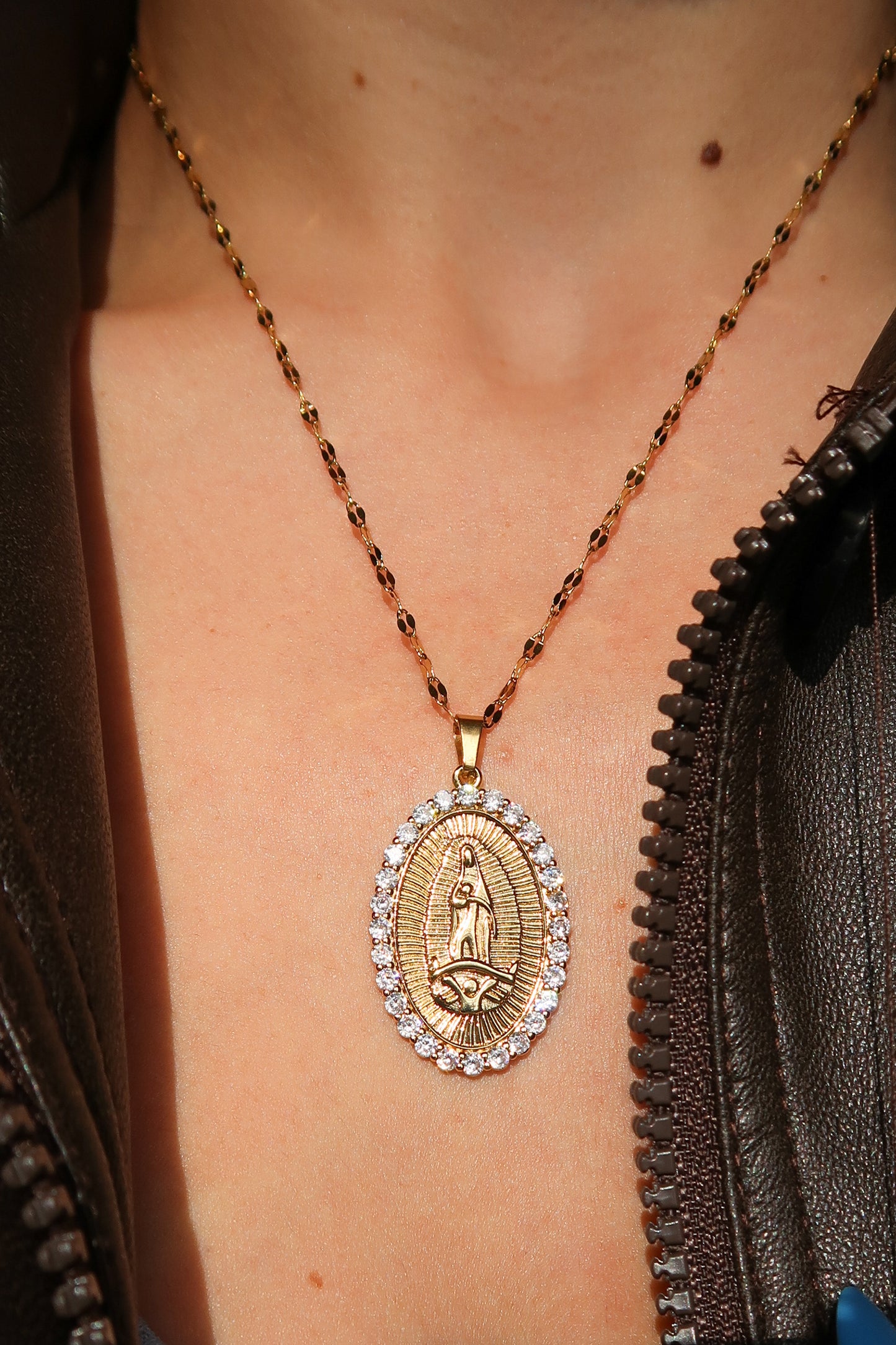 Blessed Mother 316L Sterling Silver Crystal Pendant Necklace