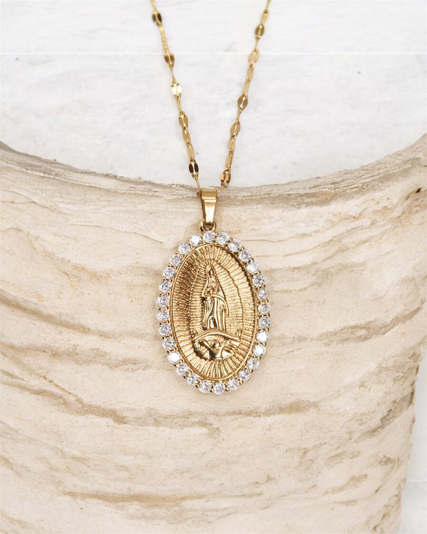 Blessed Mother 316L Sterling Silver Crystal Pendant Necklace