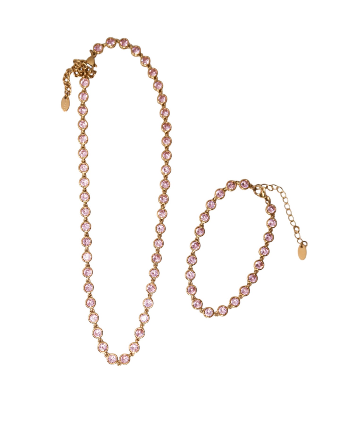 Pink Kisses Tennis Necklace and Bracelet Duo 316L Stainless Steel