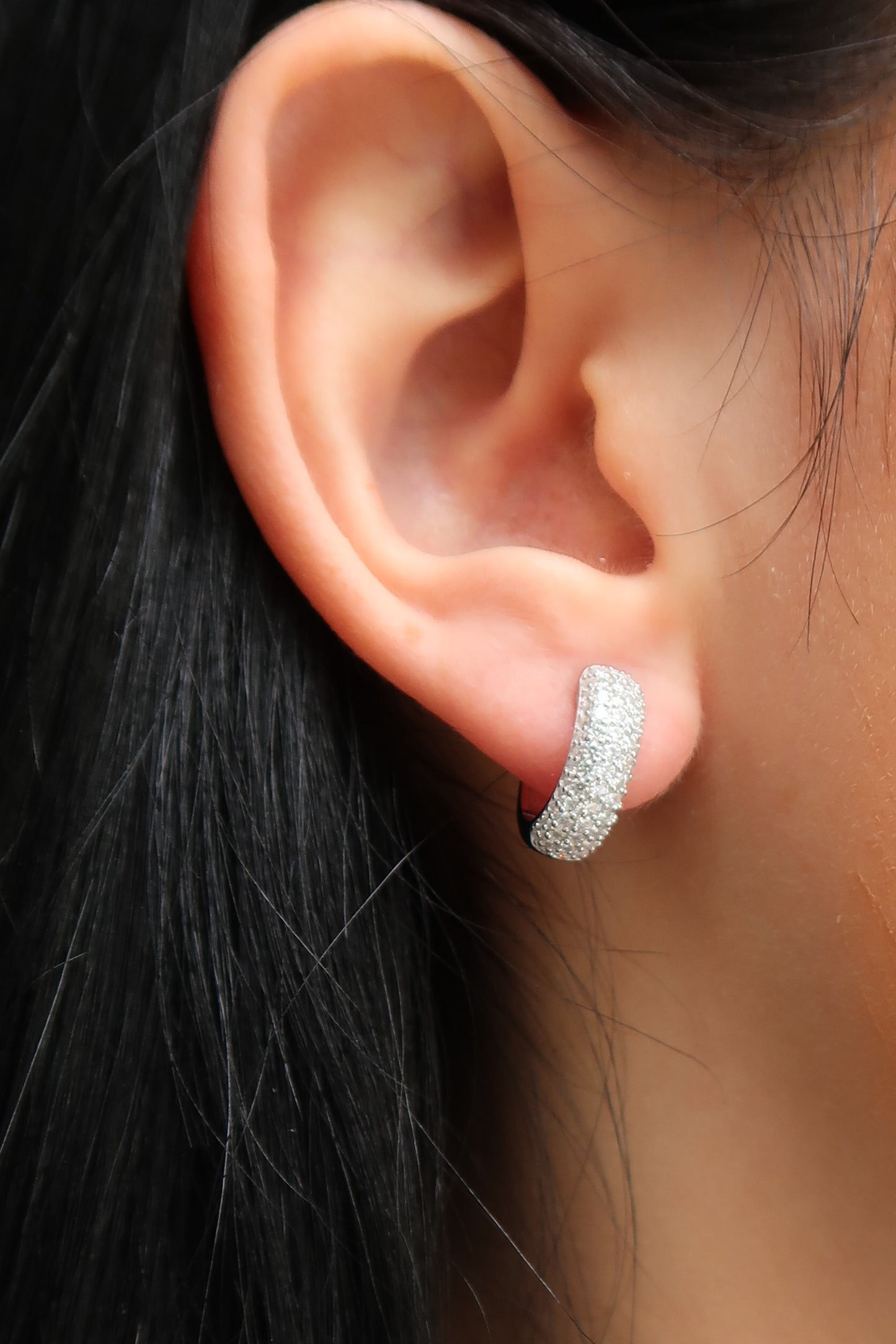 Starfall .925 Sterling Silver Moissanite Pavé Huggies