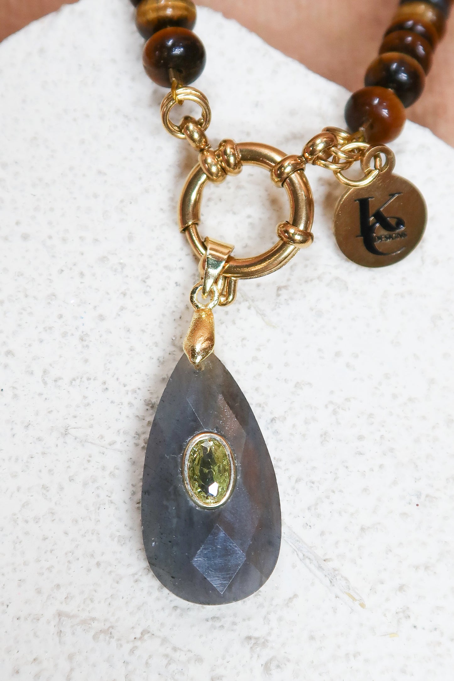 Report Card Natural Stone 316L Stainless Steel Charm