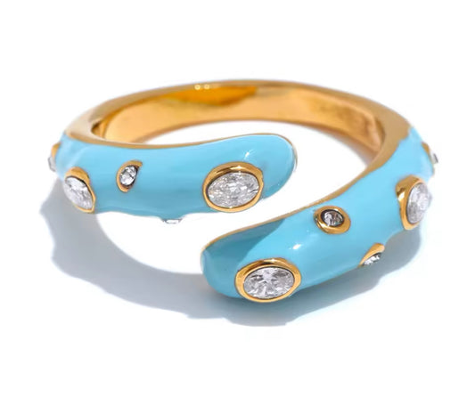 Viva Adjustable Crystal 316 Stainless Steel Enamel Rings