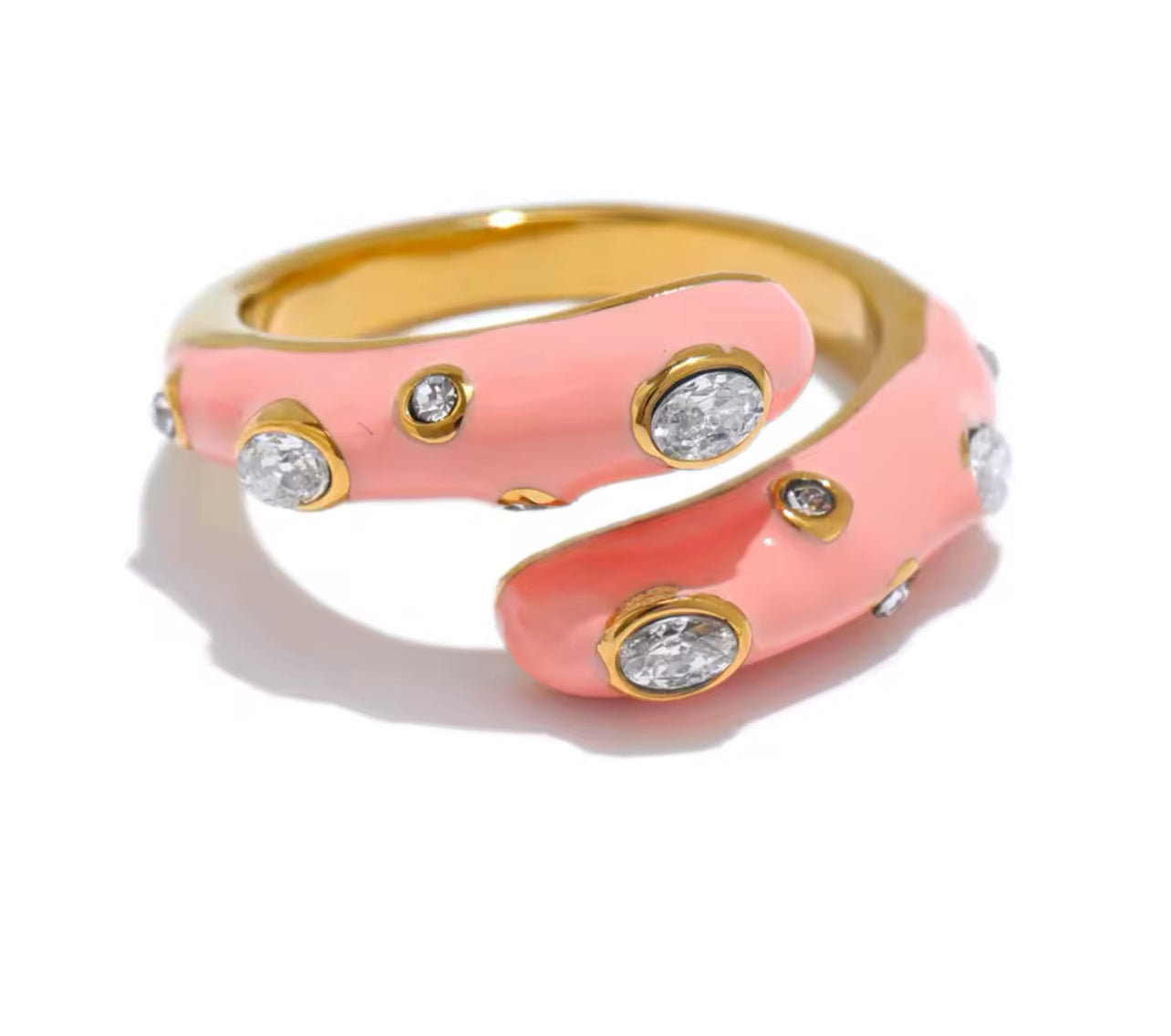 Viva Adjustable Crystal 316 Stainless Steel Enamel Rings