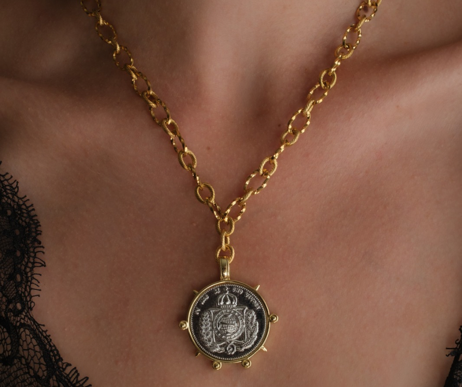 Villa Rosa 316L Stainless Steel Two Tone Medallion Necklace