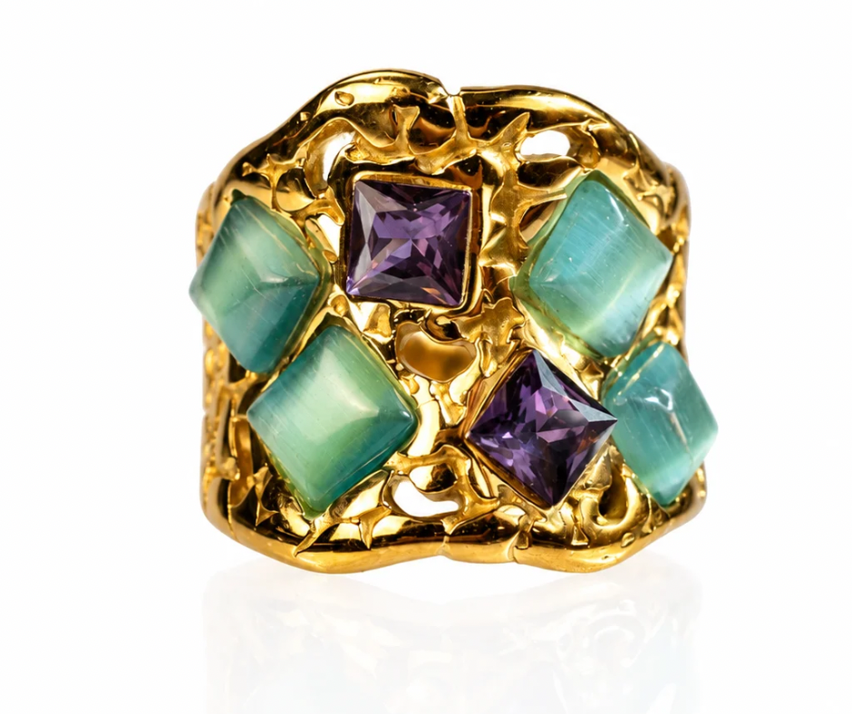 European Affair 316L Stainless Steel Gem Cocktail Ring
