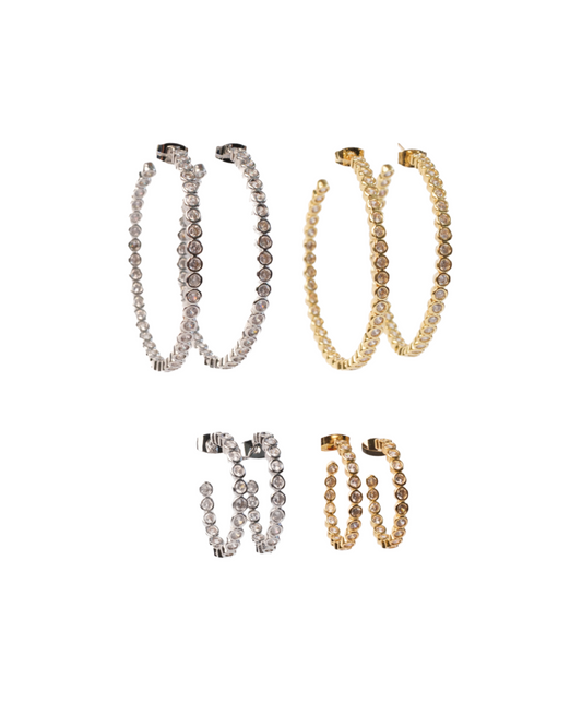 Center Stage Crystal Studded 316L Stainless Steel Hoops