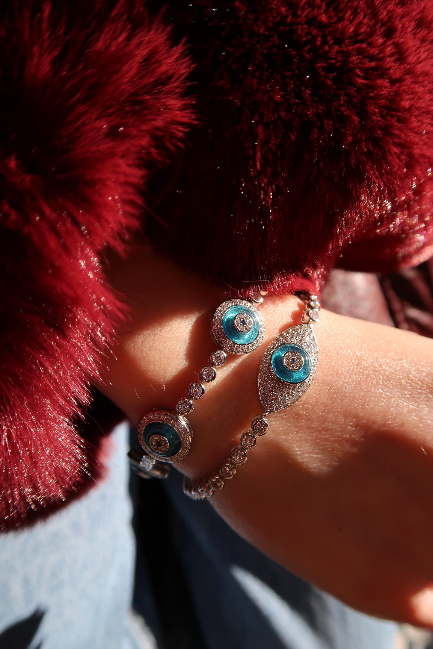 Decade of Luck Glass Eye .925 Sterling Silver Tennis Bracelet