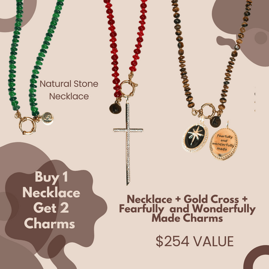 Genius Natural Stone Necklace PLUS Cross Charm  and Fearfully Wonderfully Made