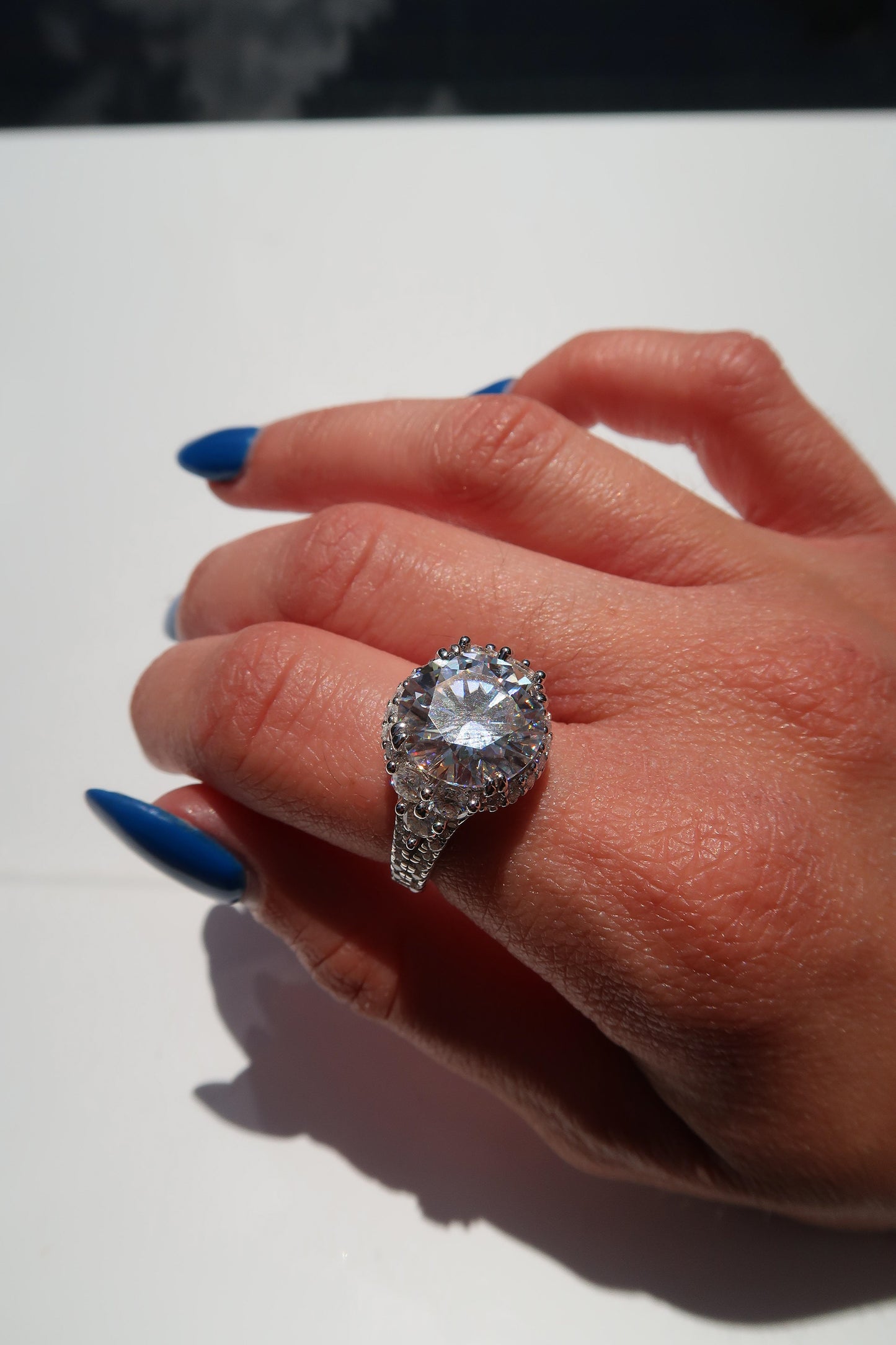 Aura Round Cut .925 Sterling Silver 5 Carat Moissanite Halo RIng