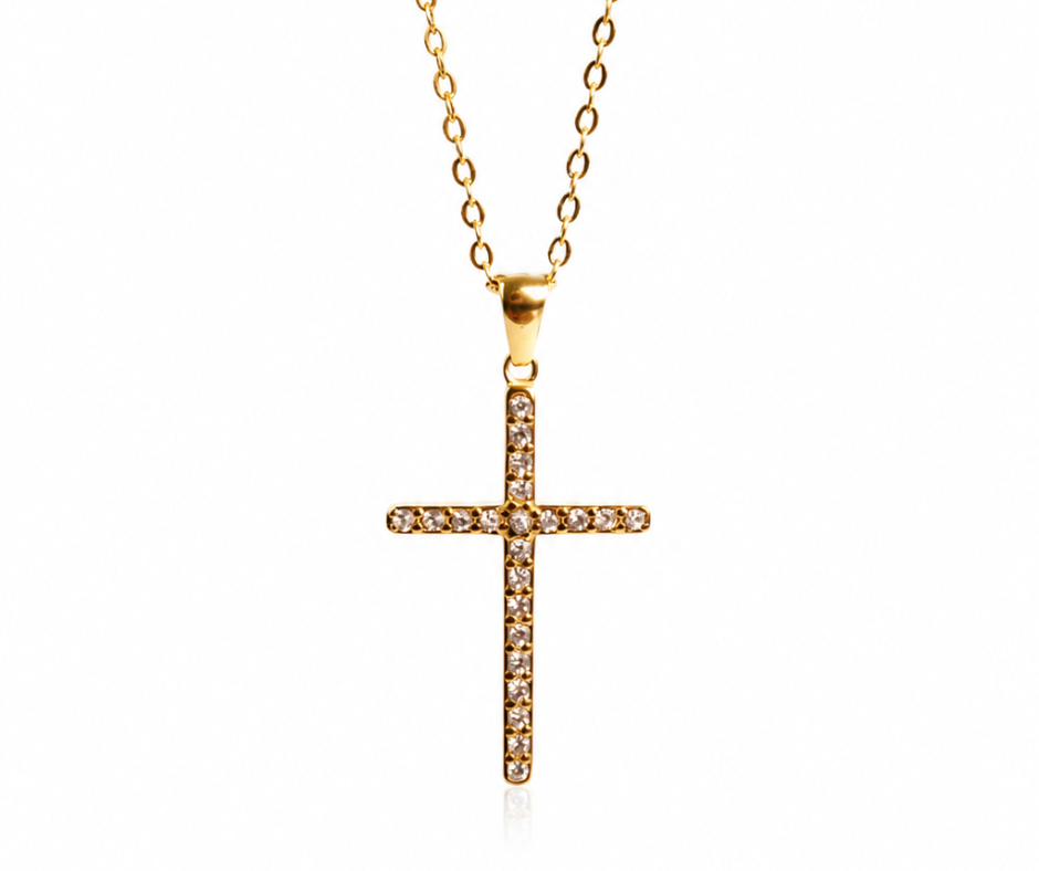 Living Hope Crystal Cross 316L Stainless Steel Gold Necklace