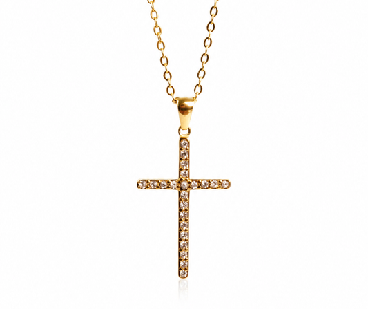 Living Hope Crystal Cross 316L Stainless Steel Gold Necklace