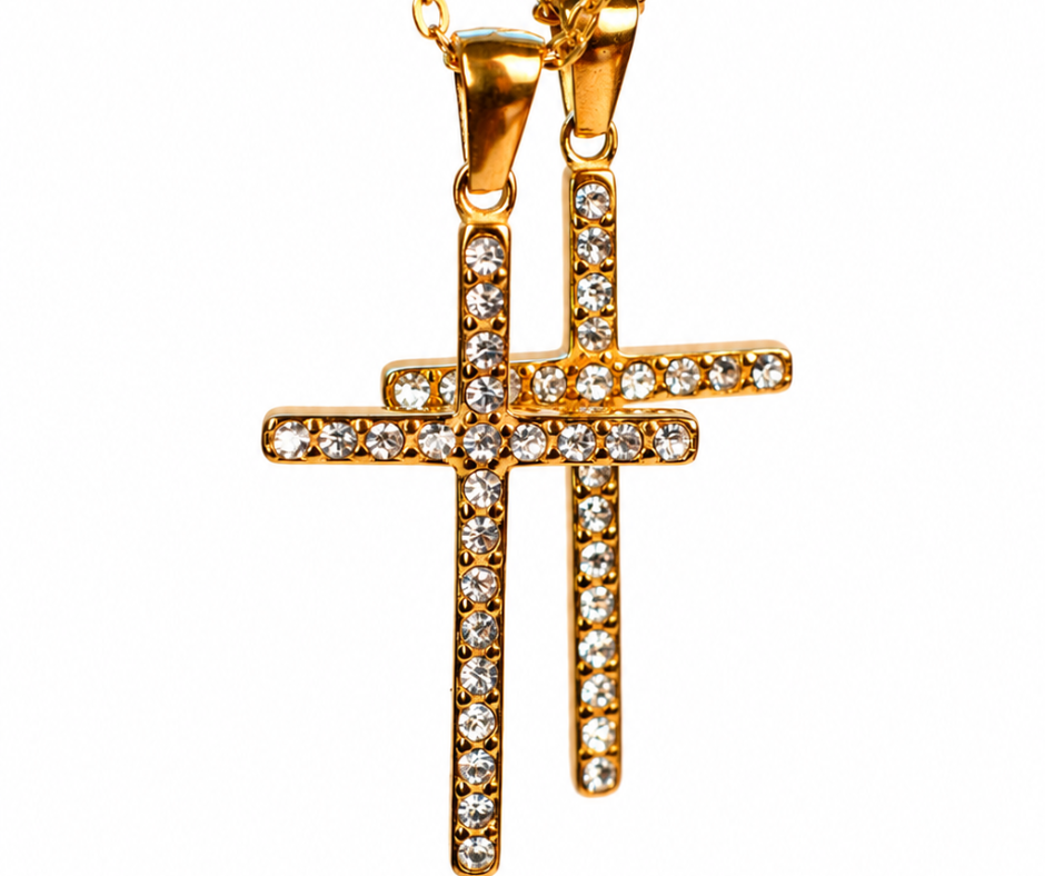 Living Hope Crystal Cross 316L Stainless Steel Gold Necklace