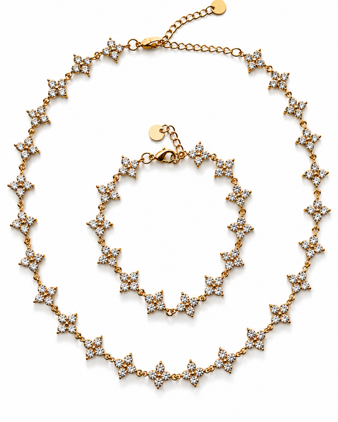 The Colette Crystal Clover 316L Stainless Steel Necklace + Bracelet Duo