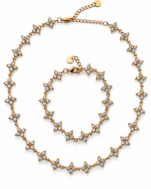 The Colette Crystal Clover 316L Stainless Steel Necklace + Bracelet Duo