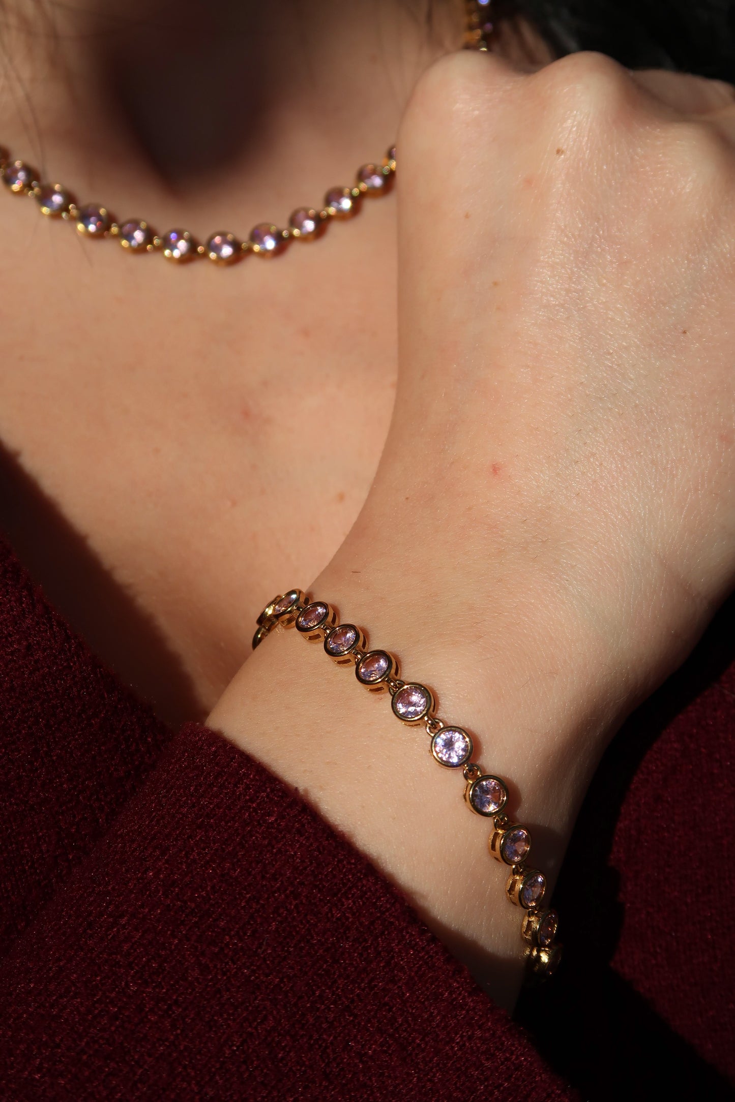 Pink Kisses Tennis Necklace and Bracelet Duo 316L Stainless Steel