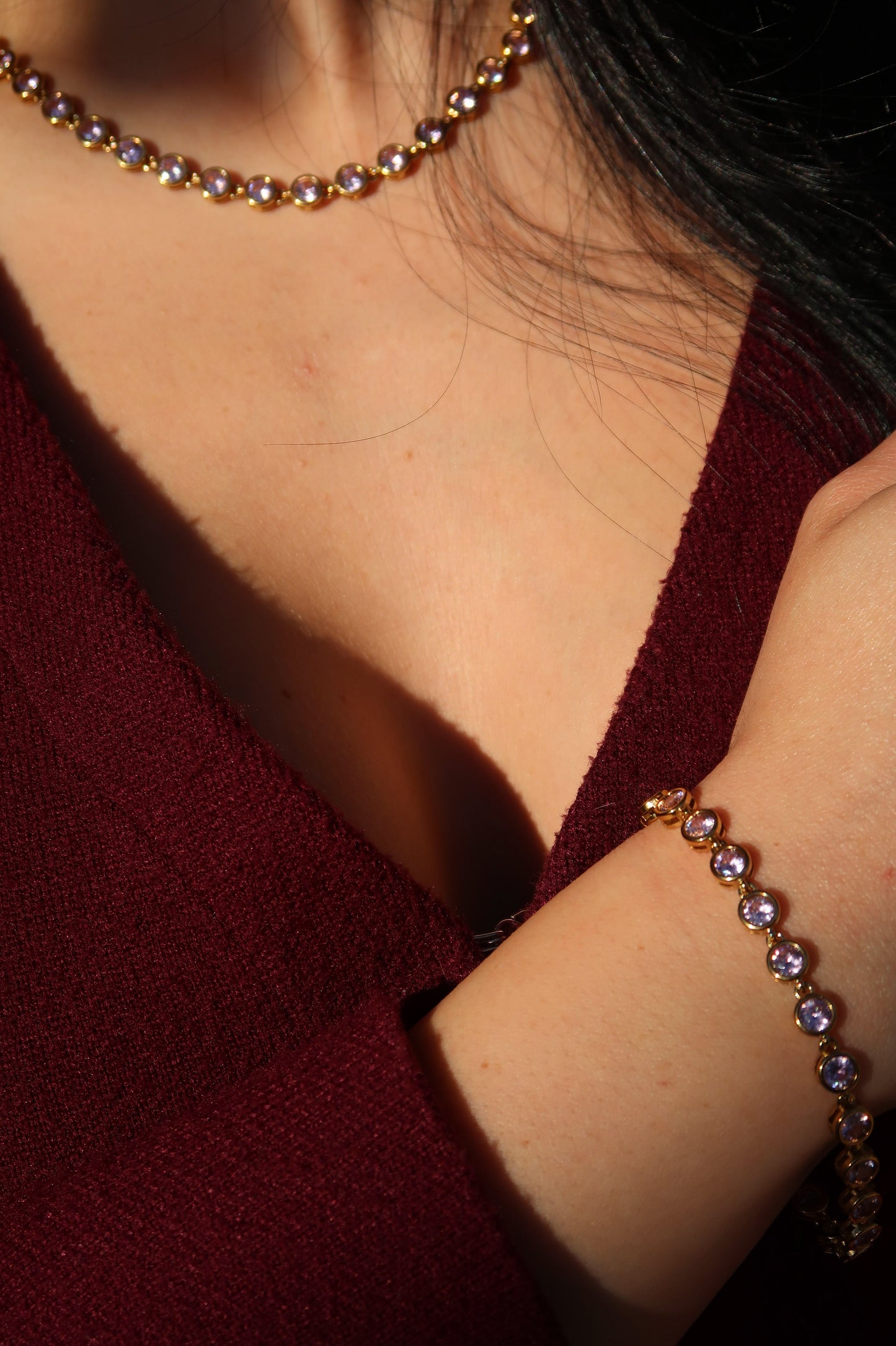 Pink Kisses Tennis Necklace and Bracelet Duo 316L Stainless Steel